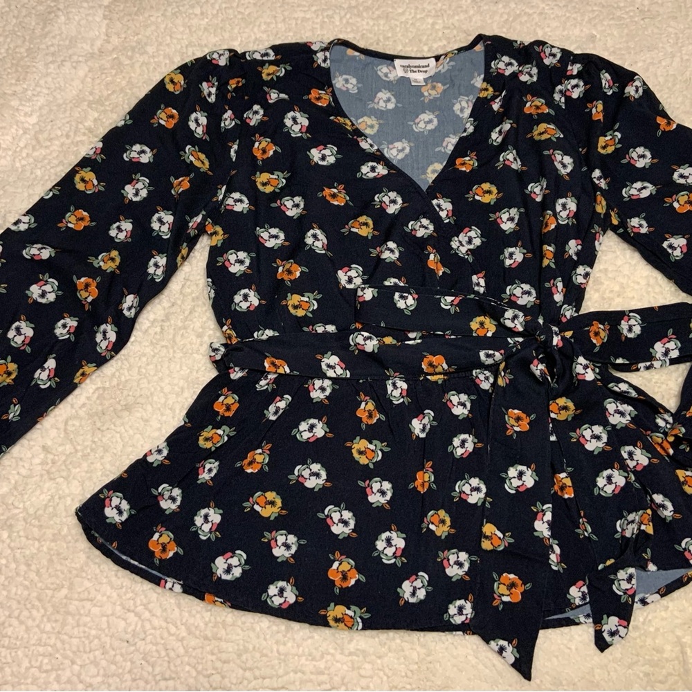 The Drop Faux Wrap Blouse Flattering Cut Size M